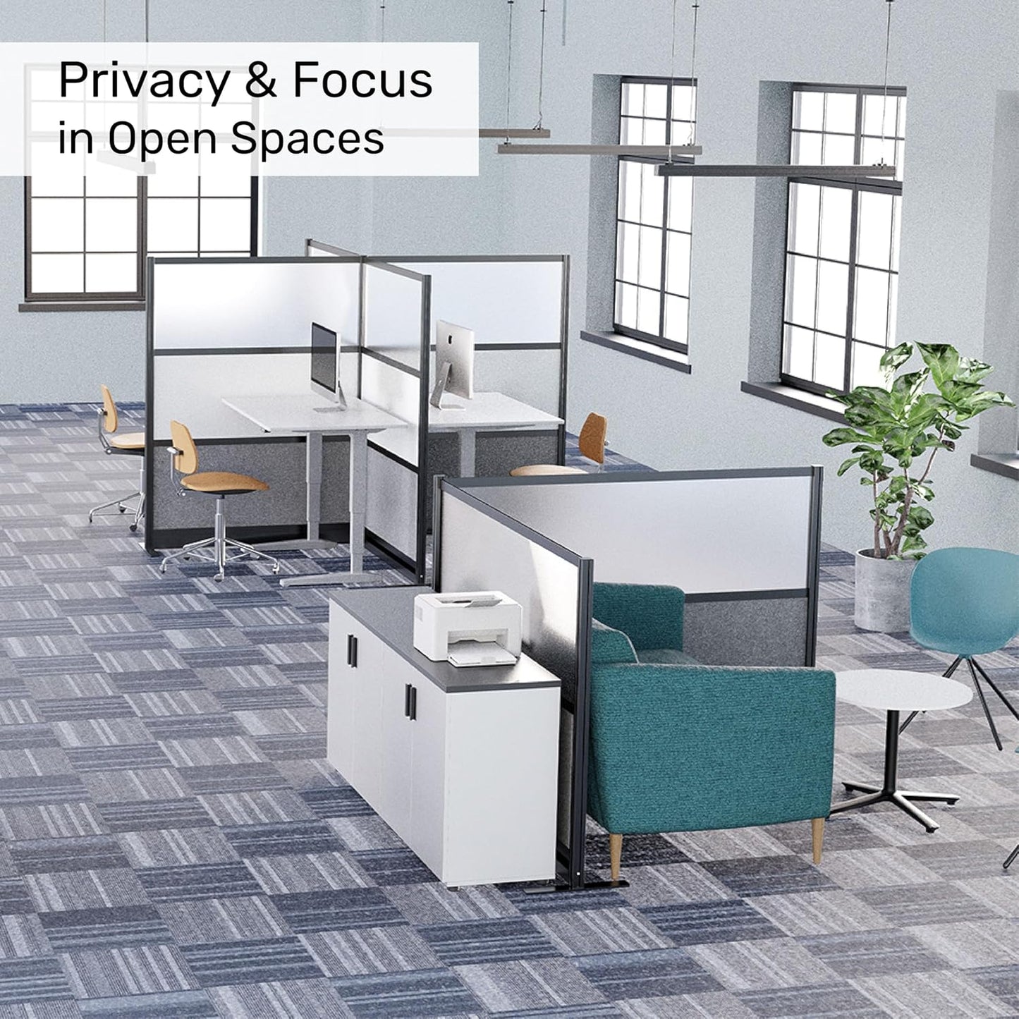 Workflow Modular Wall | Room Divider with Whiteboard, Sound-Dampening, & Frosted Acrylic Panels | Expandable Office Partition for Privacy & Productivity (70" x 70")