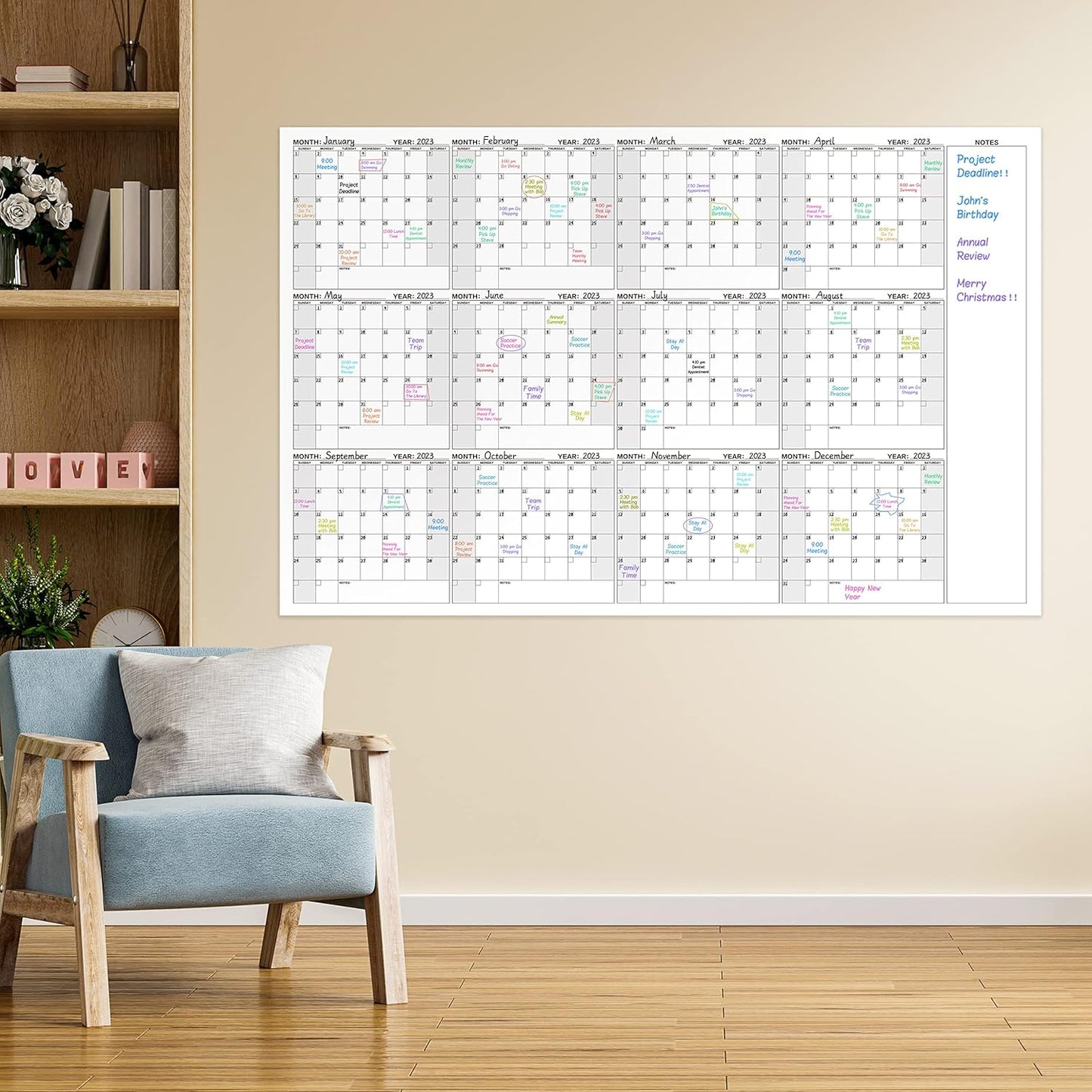 Large Dry Erase Calendar for Wall – Yearly Wall Calendar Dry Erase, 37" x 57.9", 12-Month Undated Blank Calendar Planner, Reusable Laminated Task Organizer, Great for Office, Classroom, Home