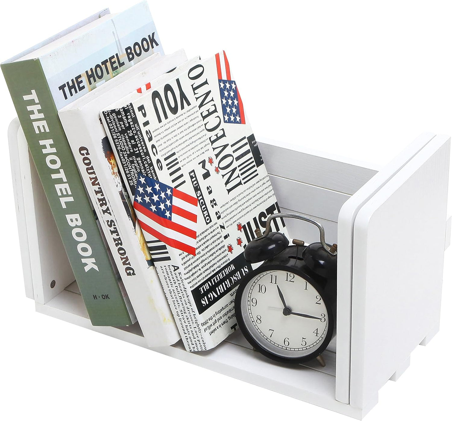 MyGift White Wood Desktop Bookshelf Organizer, Expandable Adjustable Display Shelf Book Rack