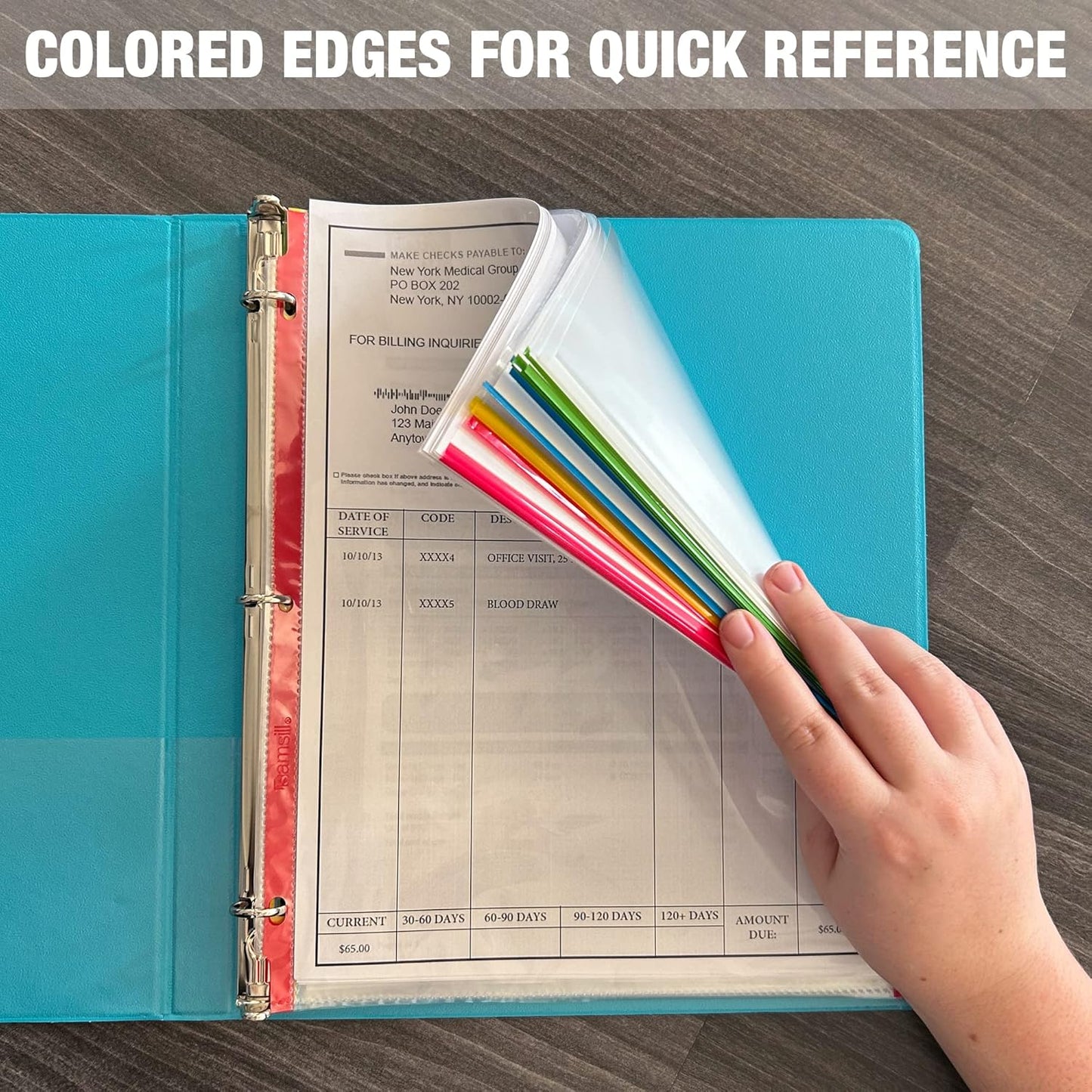 Samsill Color Edge Sheet Protectors 8.5 x 11 Inch, Page Protectors for 3 Ring Binder, Standard Weight, Clear Sheet Protector, Letter Size, Top Loading, Acid Free, 200 Pack