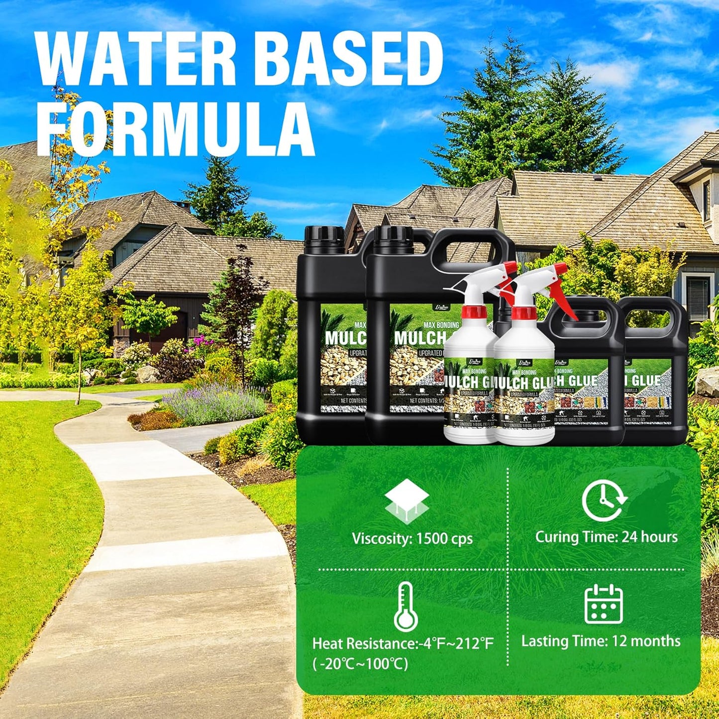 Mulch Glue - 32oz Concentrate Gravel Glue Strong Landscape Adhesive with Applicator for Landscaping, Garden - Safe Ready to Use Mulch Lock Gravel Stabilizer Glue for Pea Gravel, Rock, Leaf, Bark