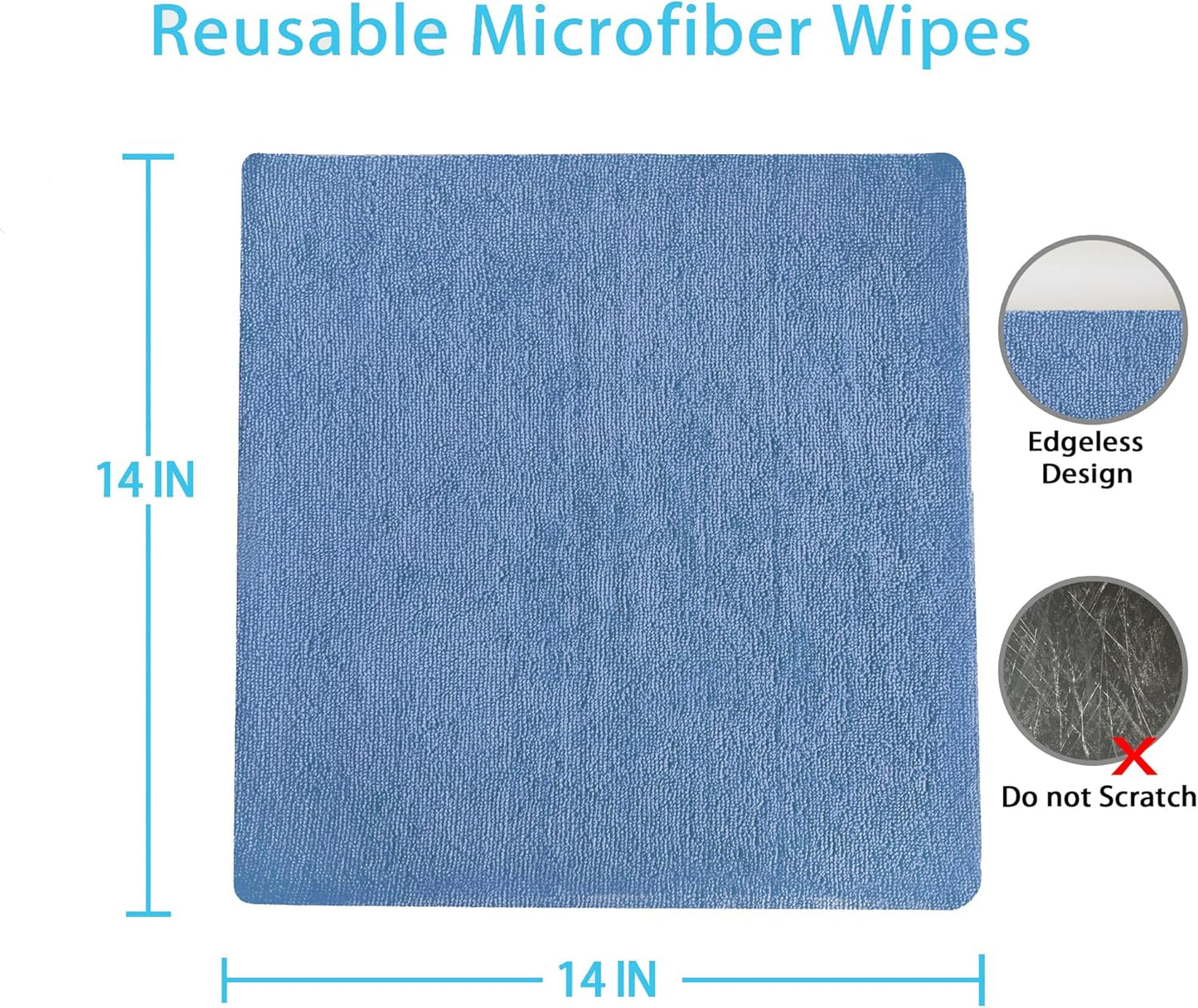 Reusable Microfiber Wipes, 50 Packs, Size 14 inches x 14 inches (Red)