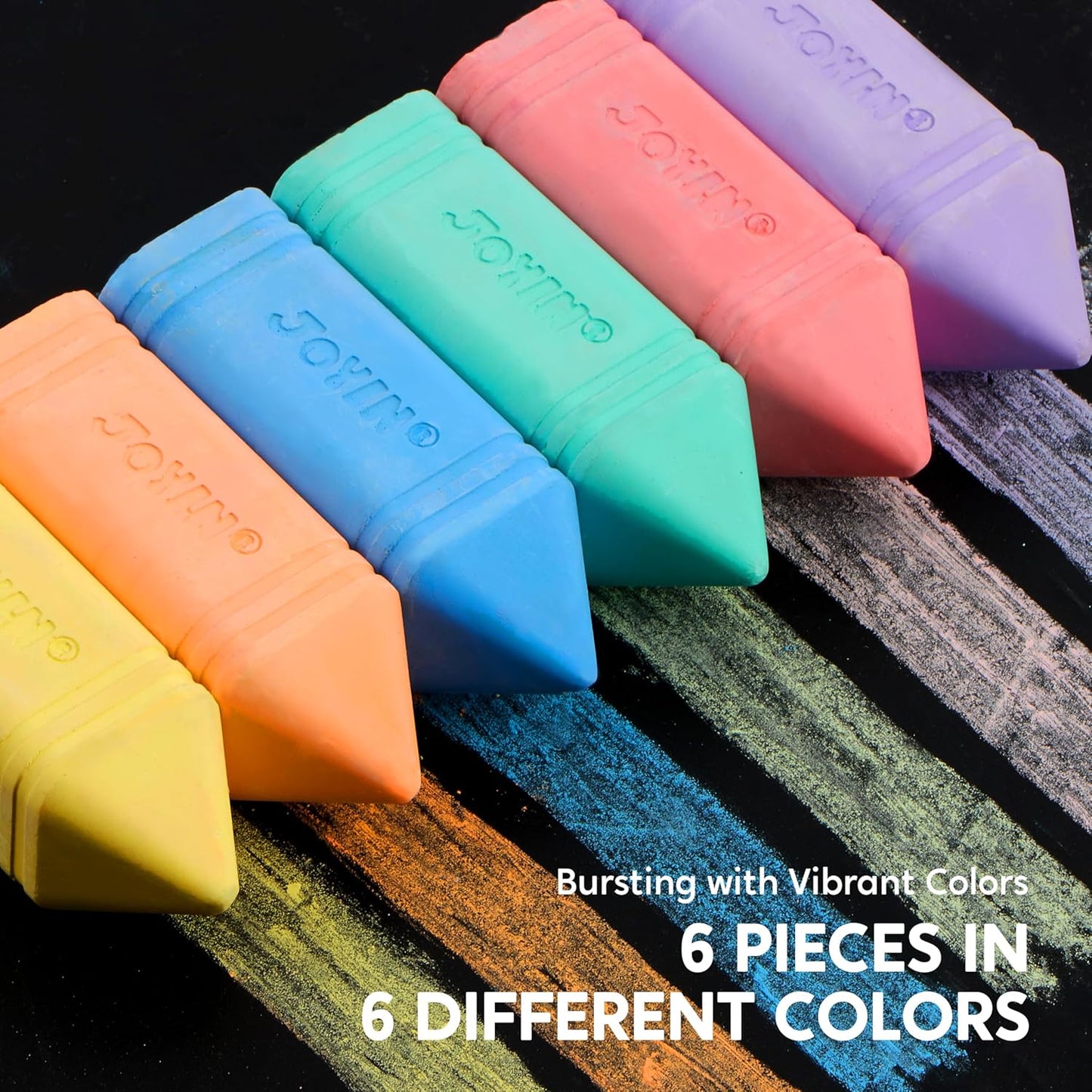 JOYIN 6 PCS Jumbo Sidewalk Chalk with 6 Colors, Washable Sidewalk Chalk for Kids, Non-Toxic Art Supplies, Outdoor Games, Playground Accessories