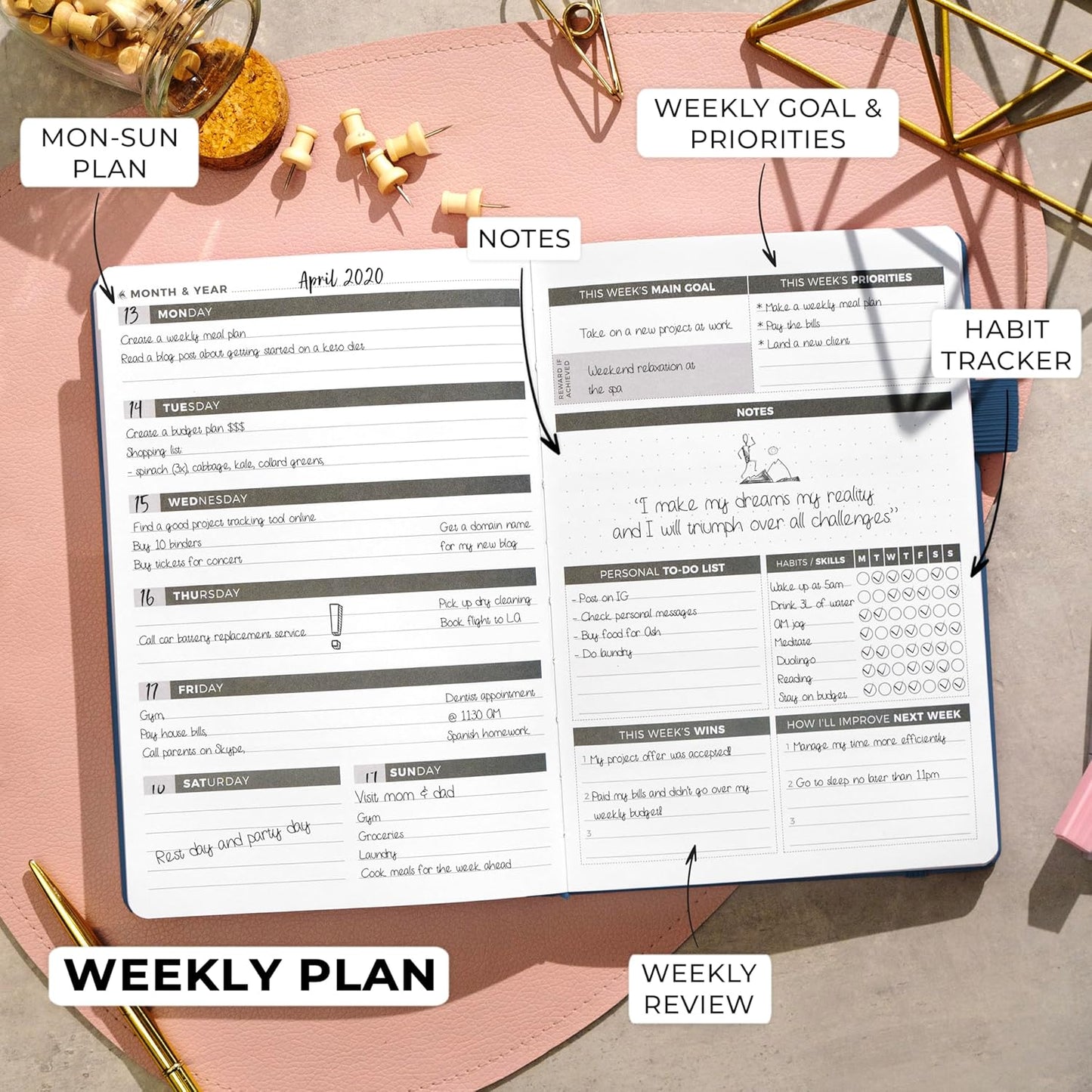 Clever Fox Planner – Undated Weekly & Monthly Planner for Productivity, Time Management & Goals – Organizer Journal – A5 (Mystic Blue)