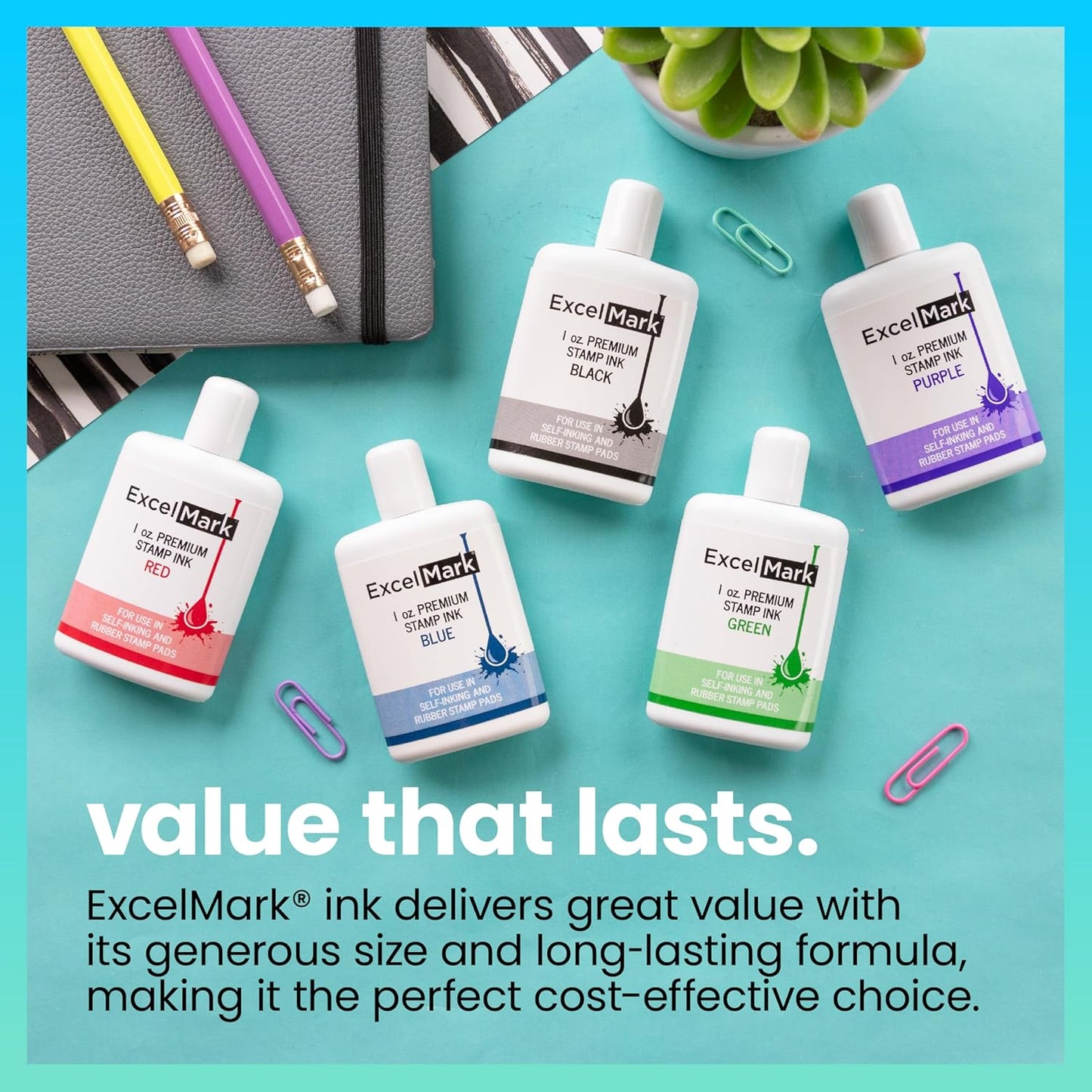 ExcelMark Premium Self-Inking Stamp Refill Ink - 1 oz. (Blue)