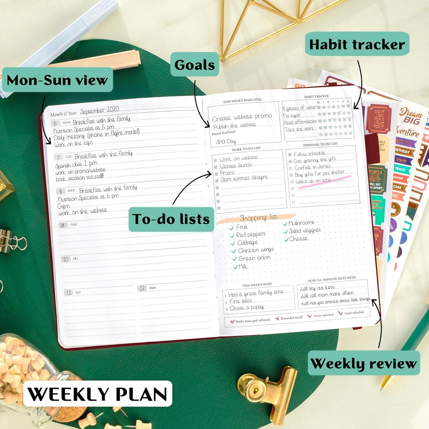 Legend Planner – Weekly & Monthly Life Planner to Hit Your Goals & Live Happier. Organizer Notebook & Productivity Journal. A5 (Wine Red)
