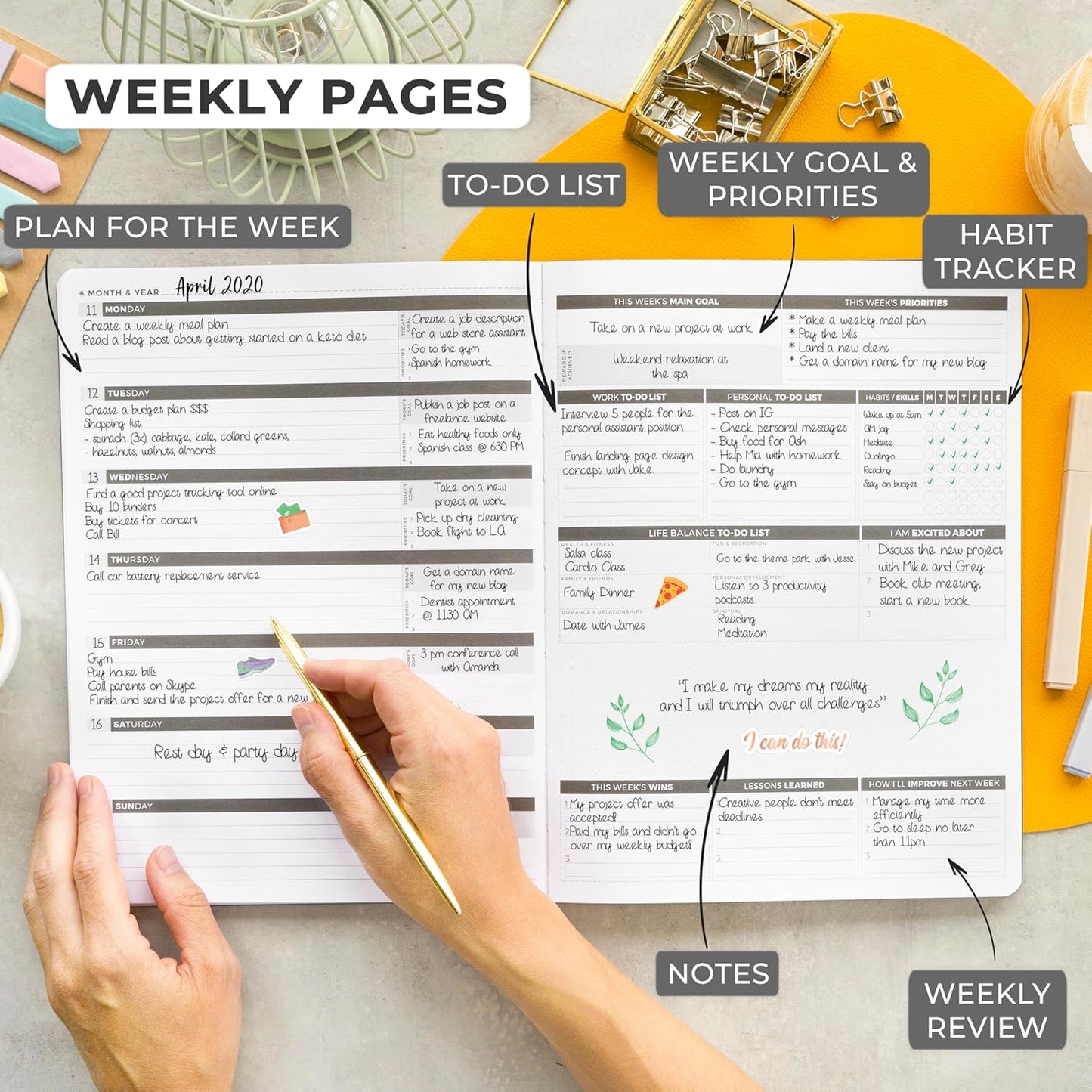 Clever Fox Planner PRO – Weekly & Monthly Life Planner to Increase Productivity, Time Management and Hit Your Goals, 8.5x11″ (Silver Black)