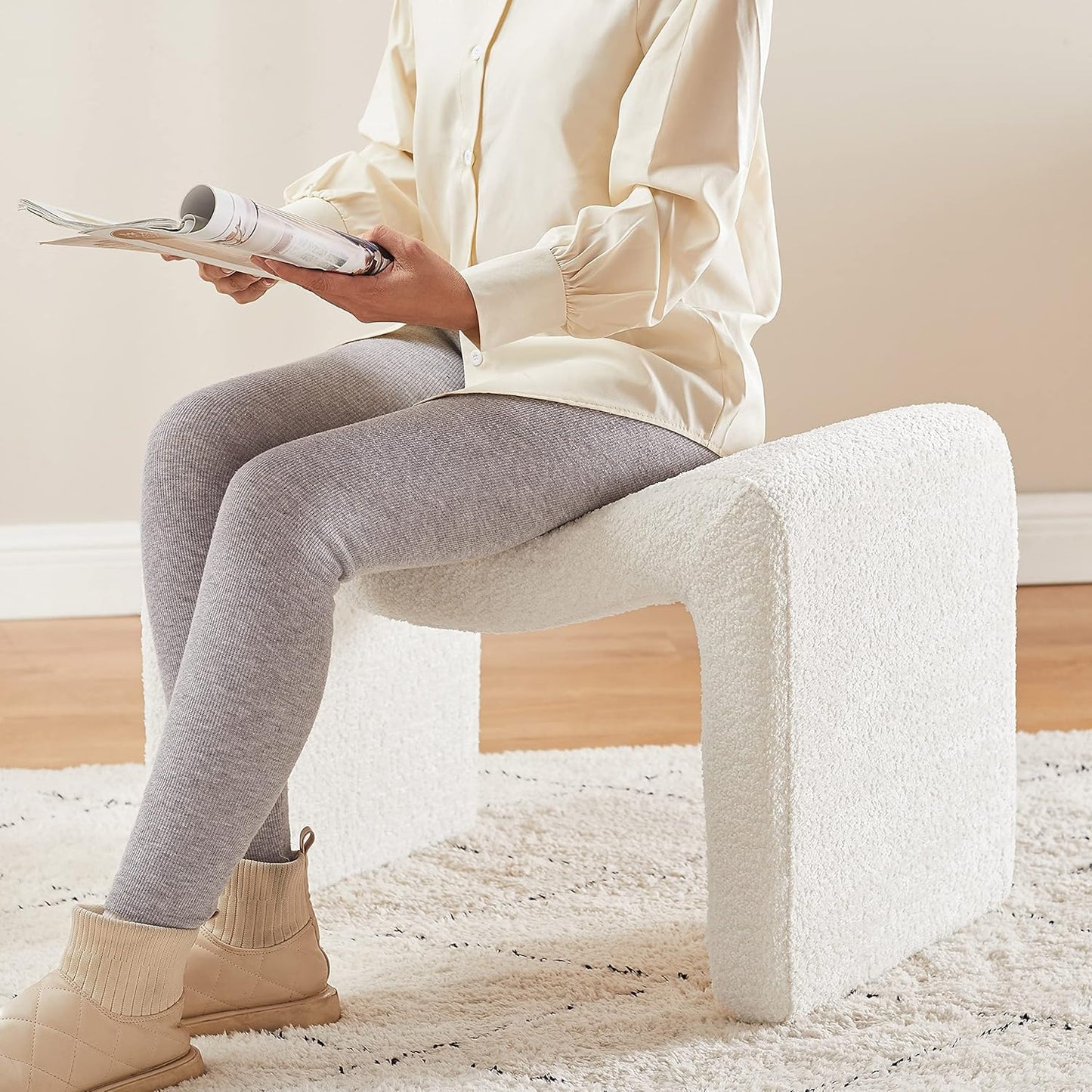 Large Footstool Ottoman, Multi-Functional Modern Foot Stool, Sofa Footrest Extra Seating for Living Room, Entryway, Hallways and Bedrooms, Large, White