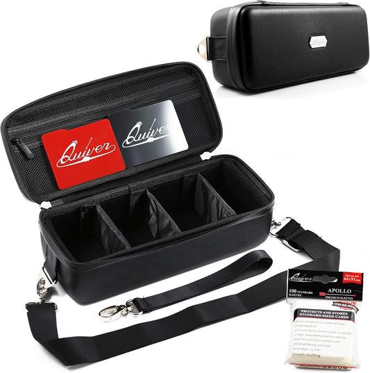 Quiver Time Black Bolt Card Carrying Case fits Pokemon Cards and other TCG Games - Storage Bag for Playing/Trading Cards and Deck Box (Straps, Dividers & 100 Apollo Card Sleeves)