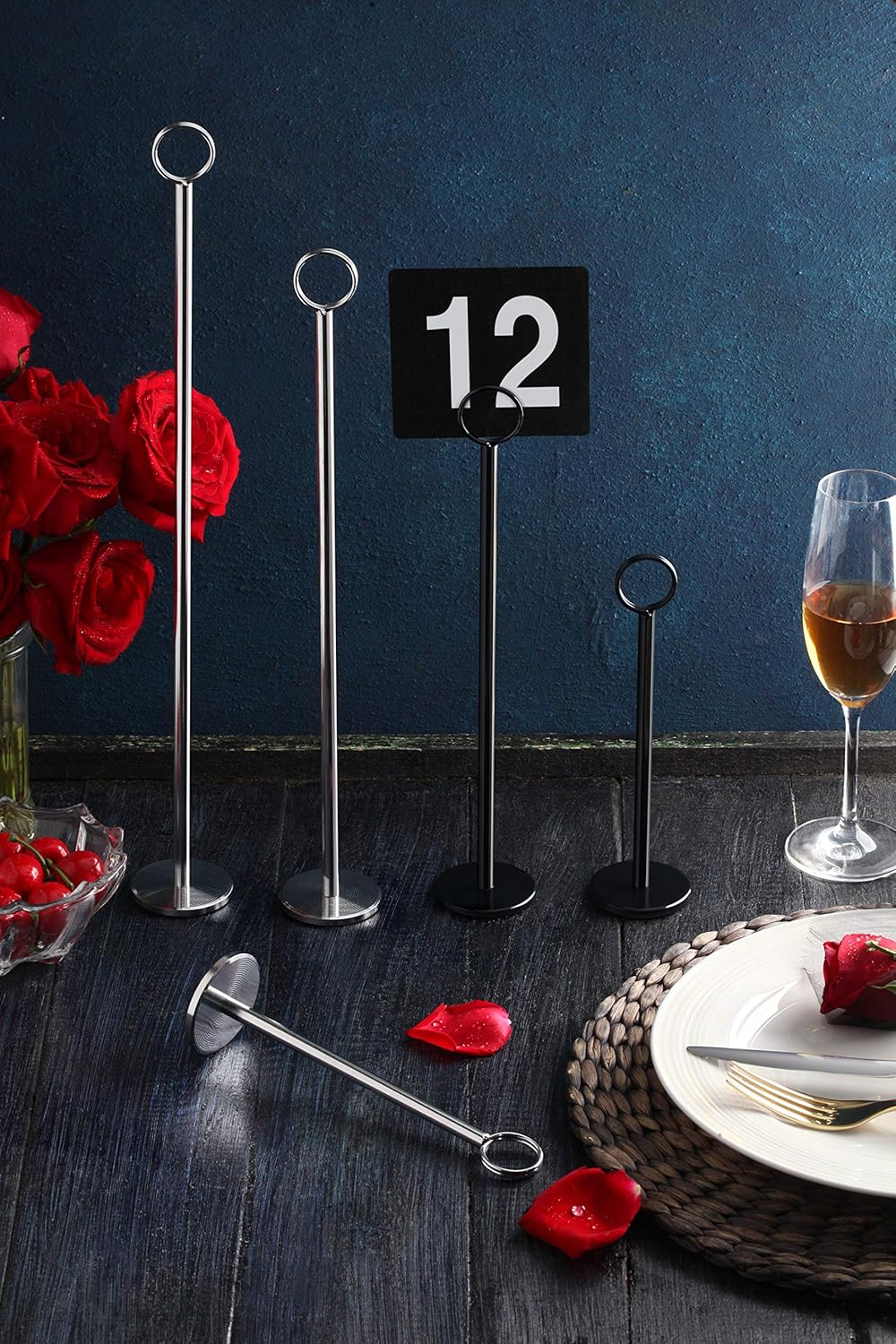 New Star Foodservice 27709 Ring-Clip Table Number Holder/Number Stand/Place Card Holder, 8-Inch, Set of 12, Black Finish