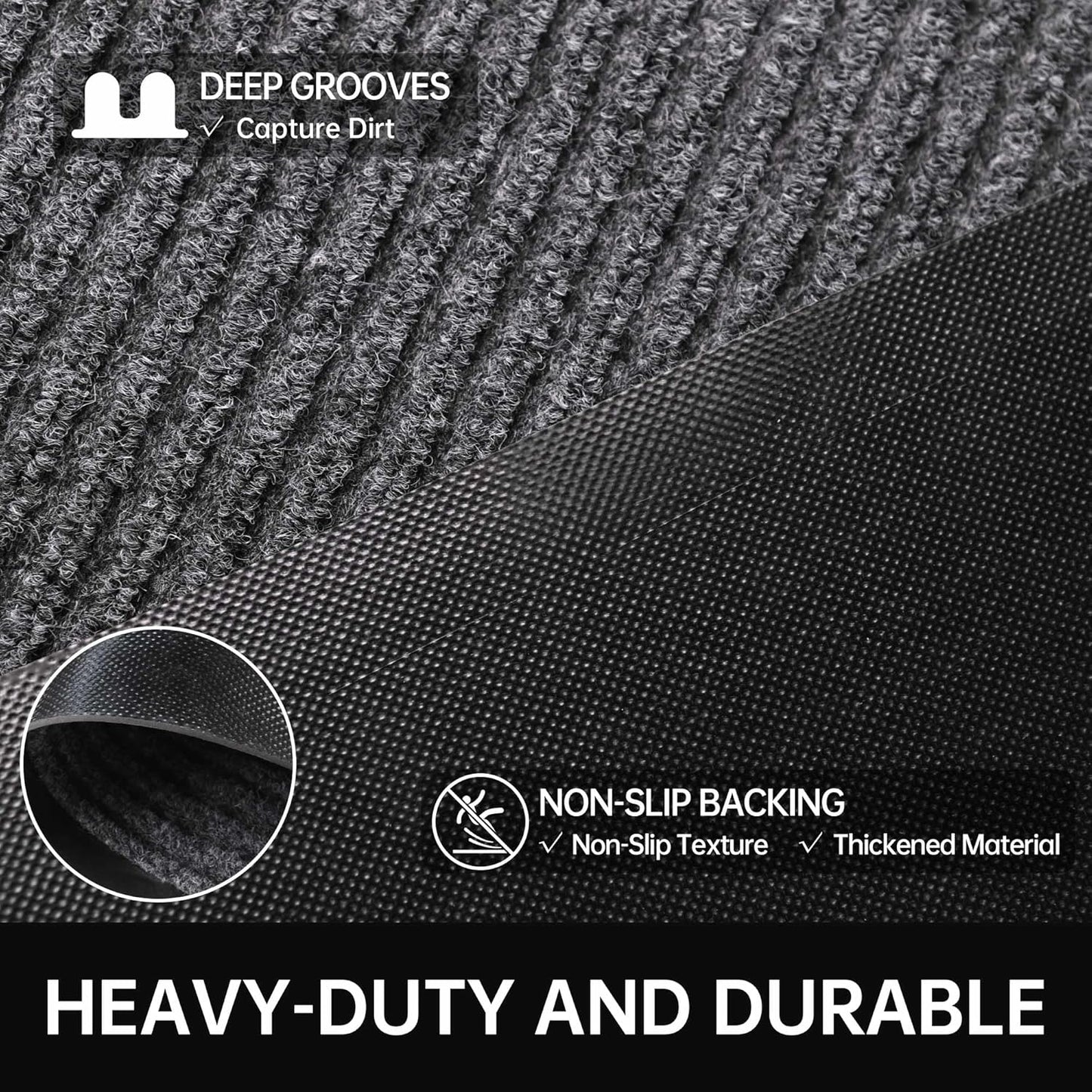 Front Door Mat, 3' x 6' Heavy Duty Indoor Outdoor Door Mat for Entryway, Commercial Door Mats Entrance, Low Profile Welcome Mats Non-Slip, Durable Rubber Backing Entry Mat for Patio, Home